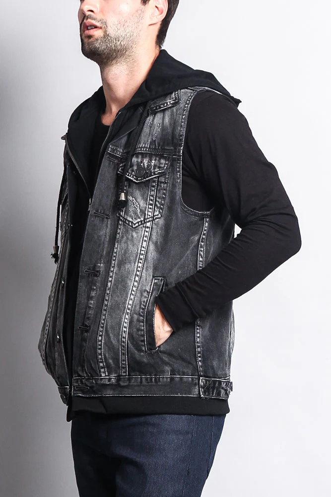 Layered Hooded Denim Vest - Image 23