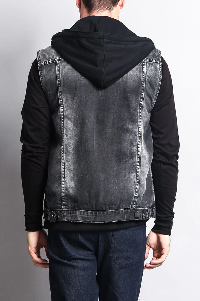 Layered Hooded Denim Vest - Image 24