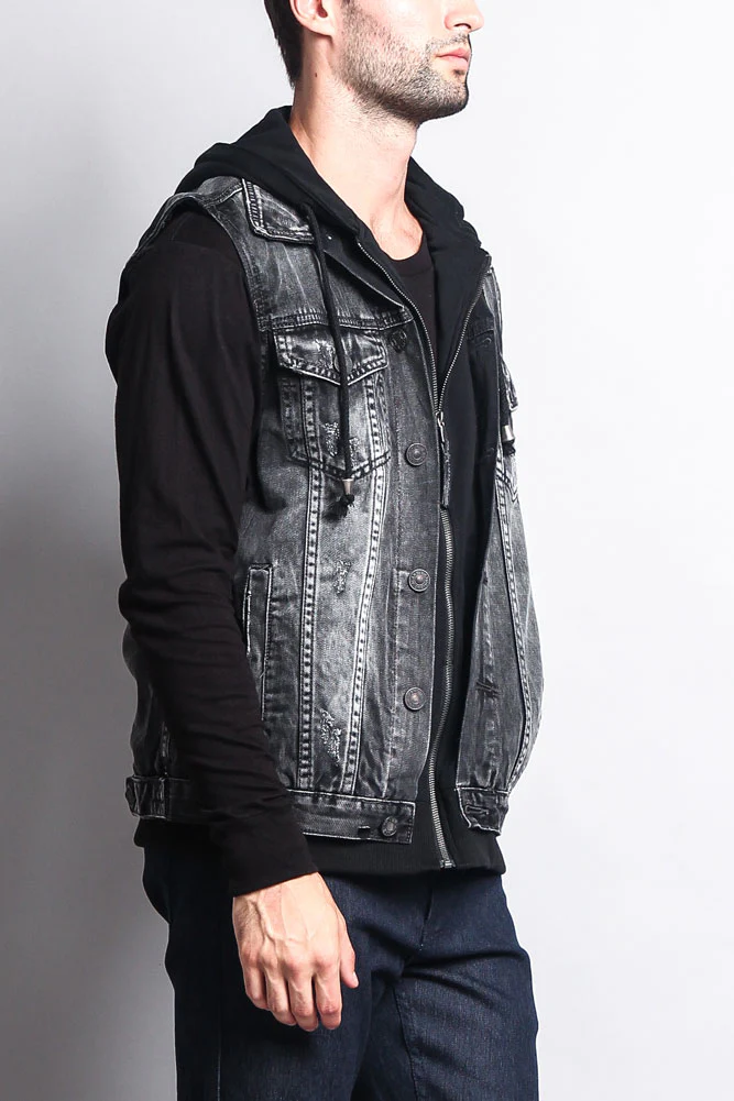 Layered Hooded Denim Vest - Image 25