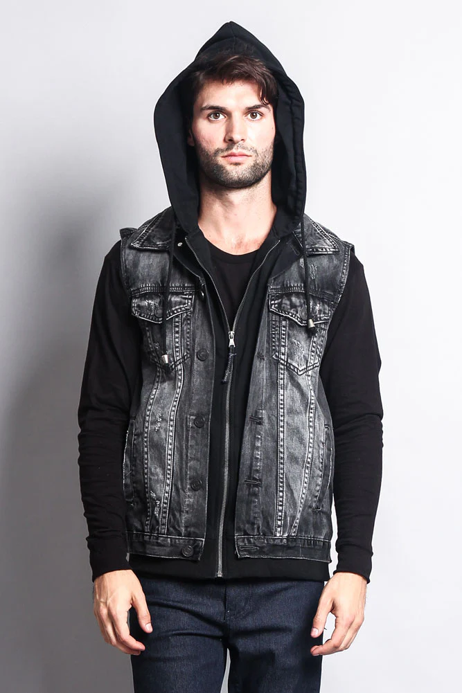 Layered Hooded Denim Vest - Image 26