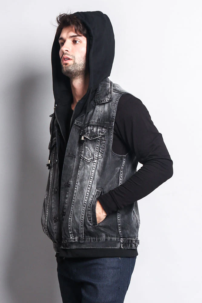 Layered Hooded Denim Vest - Image 27