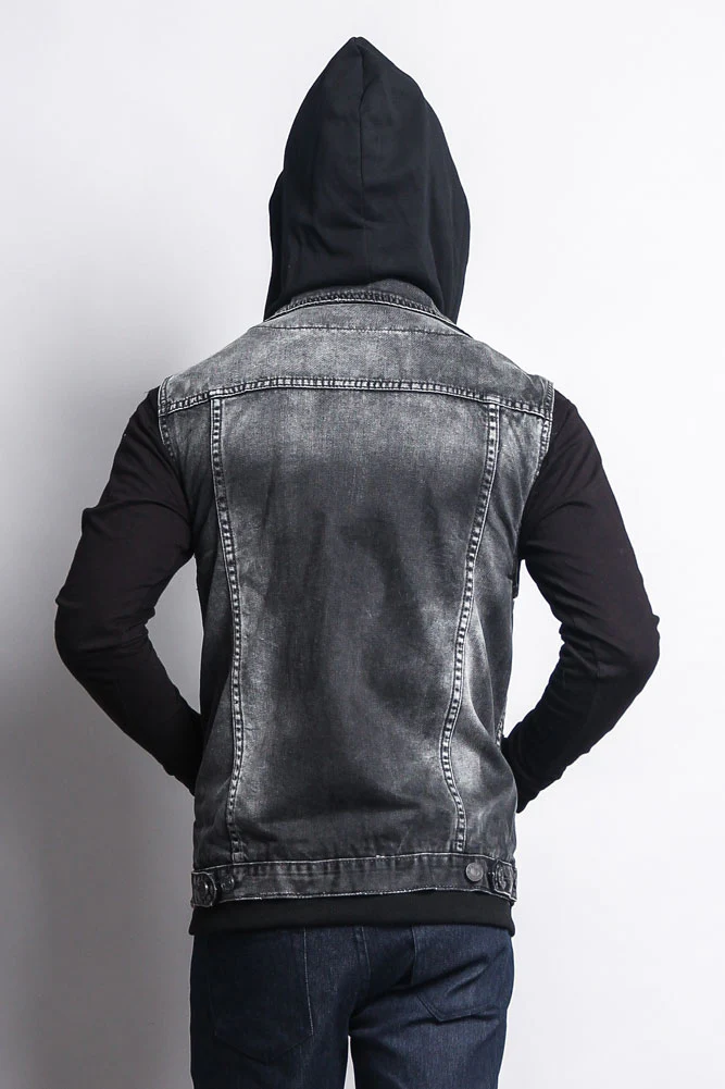 Layered Hooded Denim Vest - Image 28