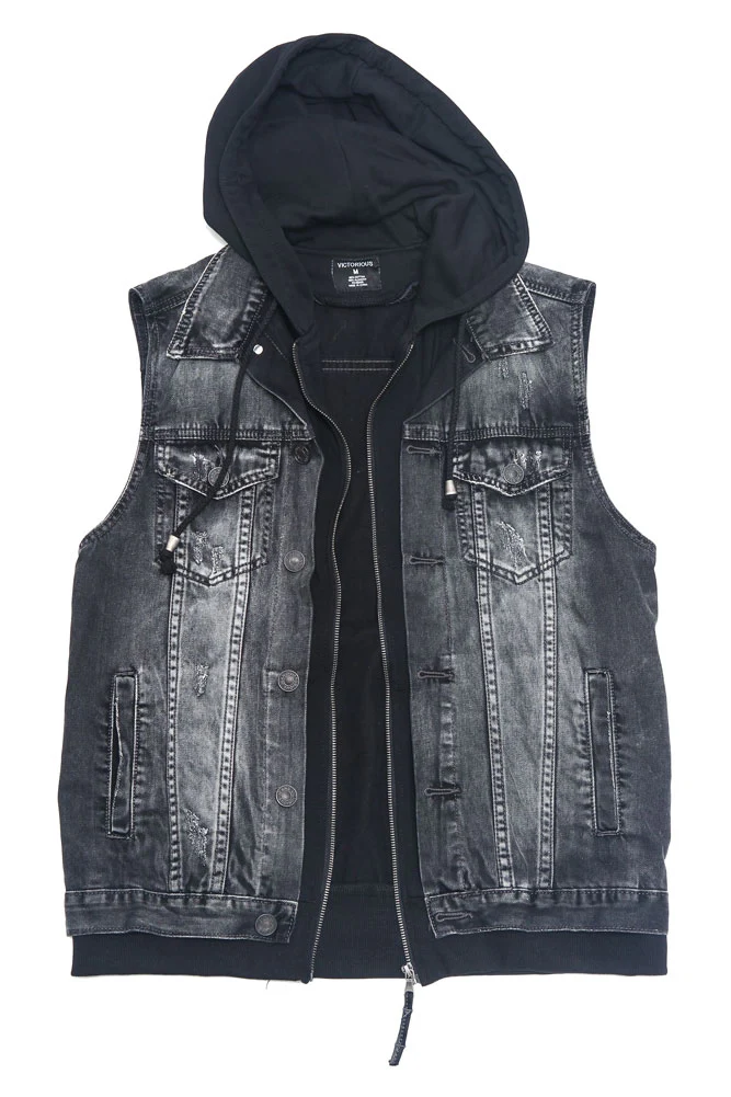 Layered Hooded Denim Vest - Image 29