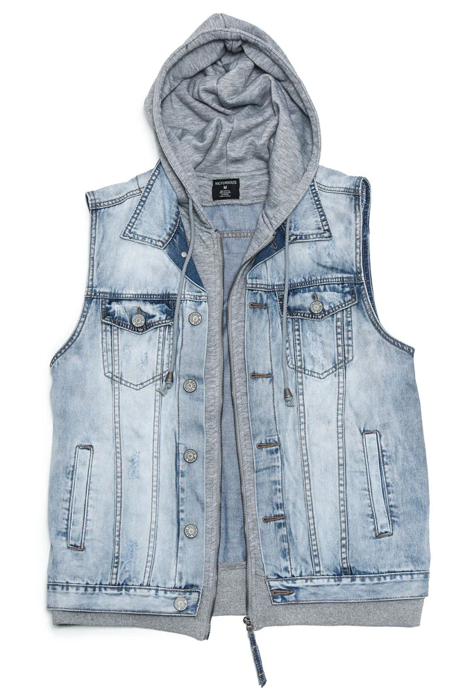 Layered Hooded Denim Vest - Image 31