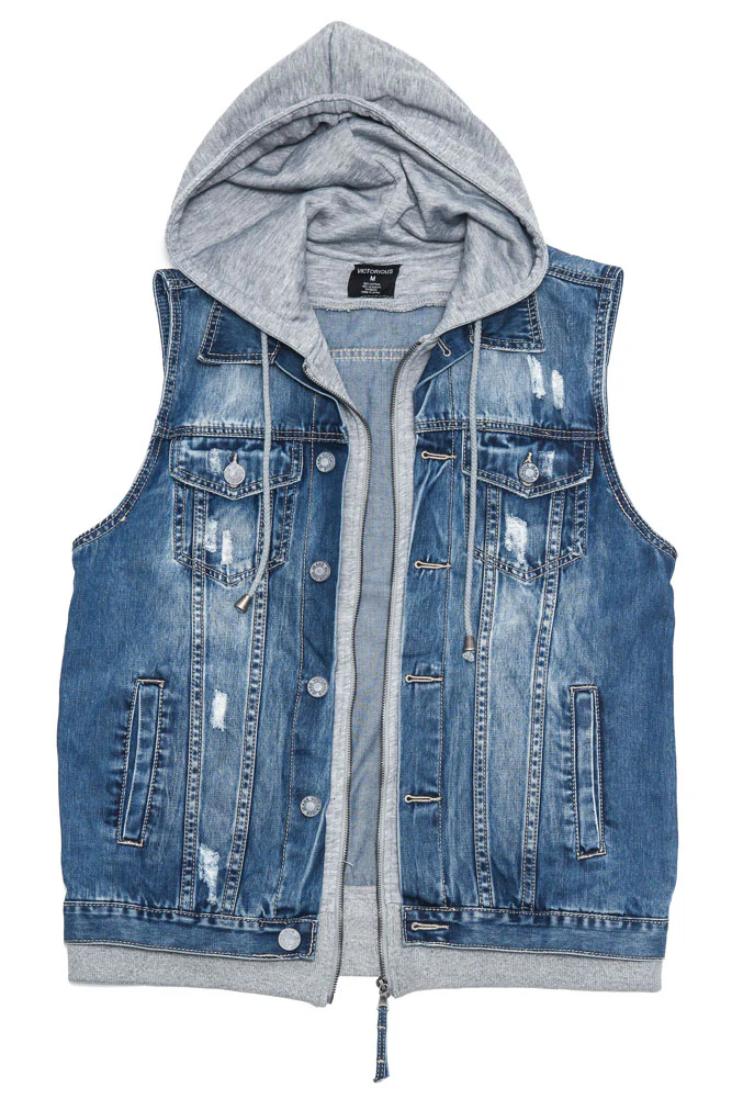 Layered Hooded Denim Vest - Image 32