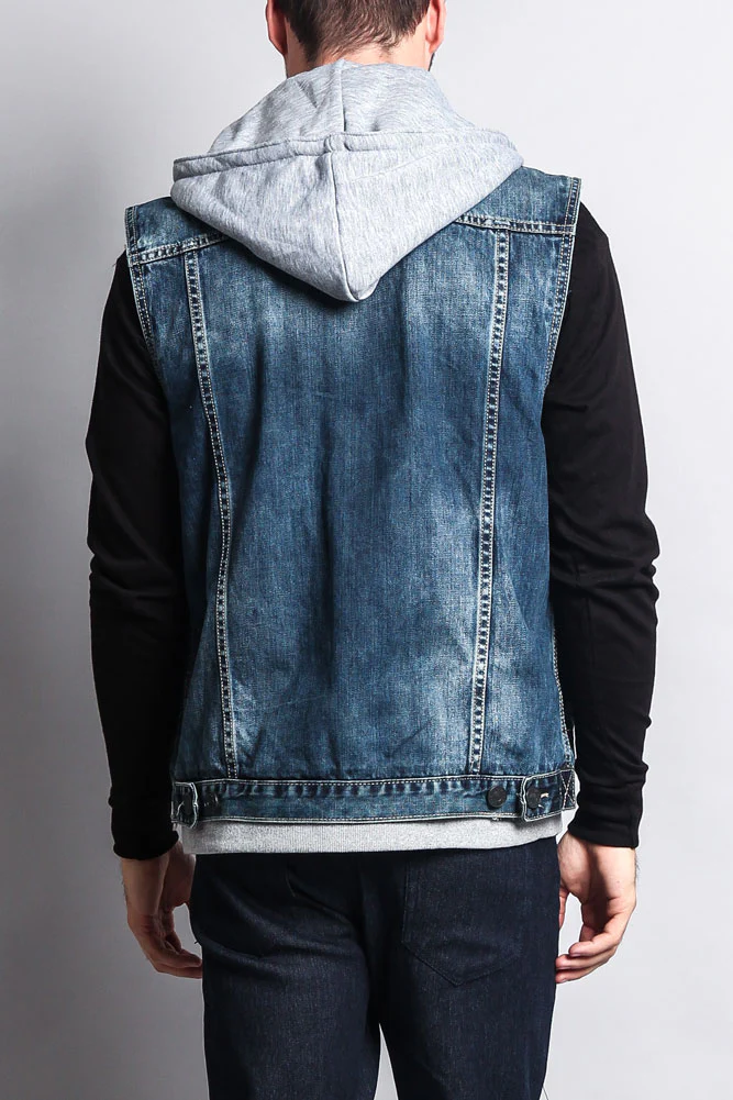 Layered Hooded Denim Vest - Image 4