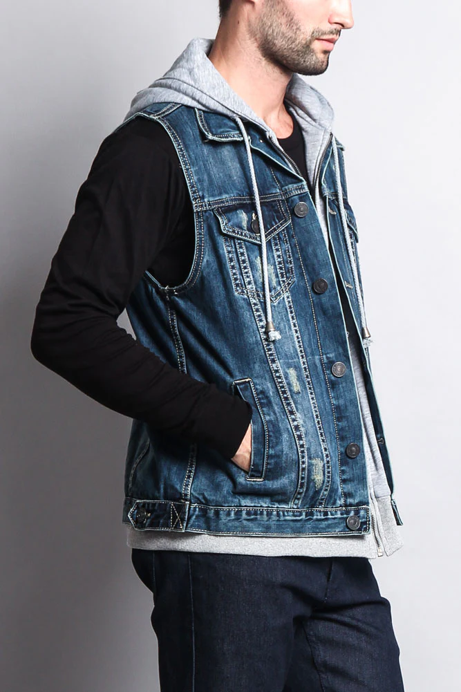 Layered Hooded Denim Vest - Image 5