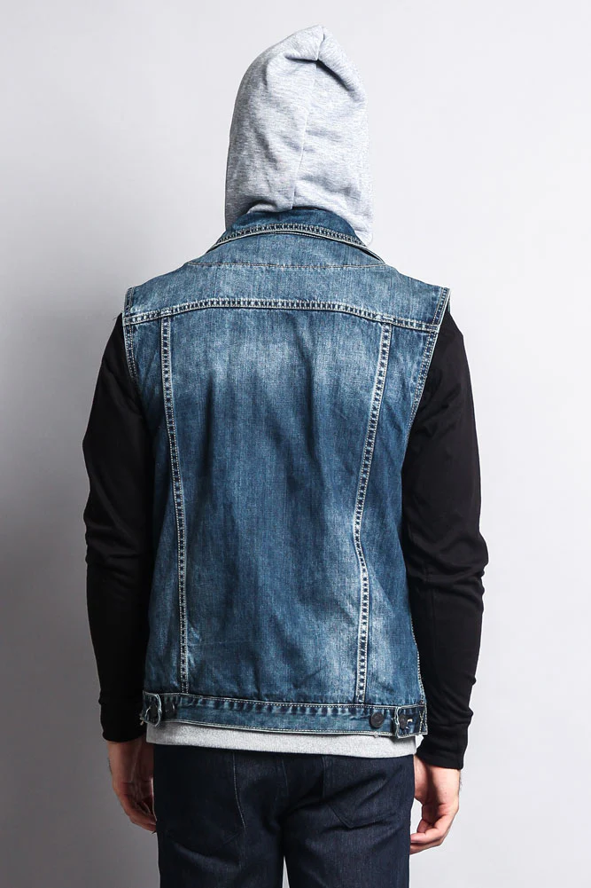 Layered Hooded Denim Vest - Image 8