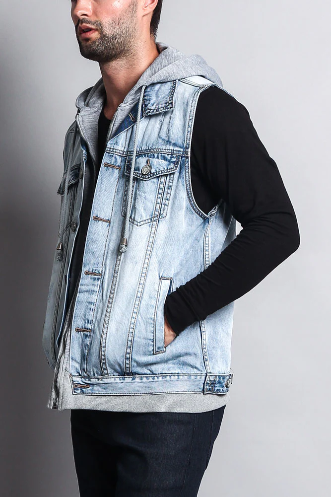 Layered Hooded Denim Vest - Image 9