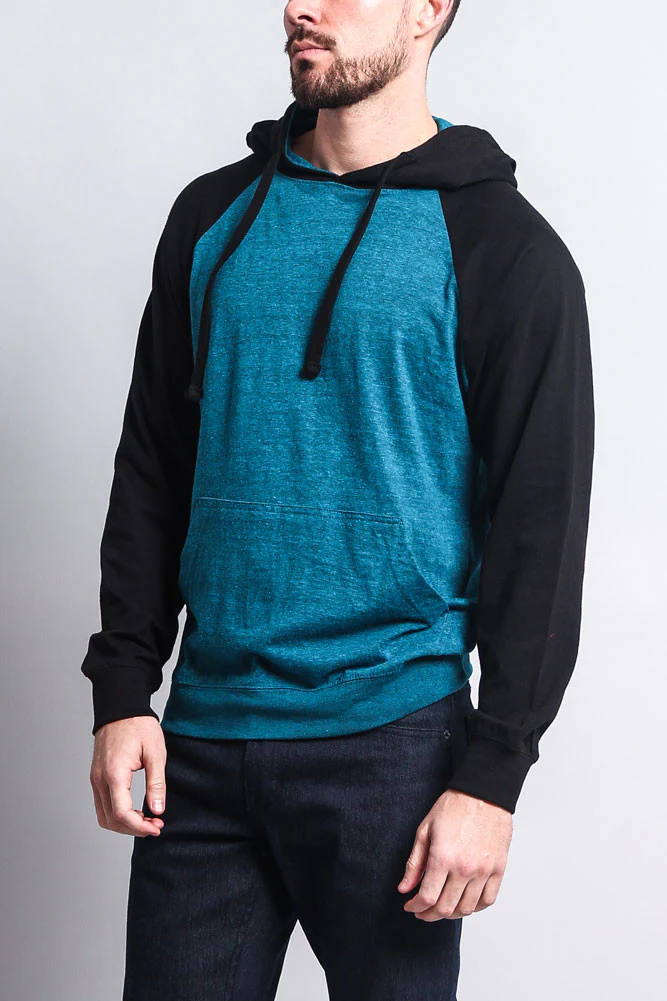 Lightweight Contrast Raglan Sleeve Pullover Hoodie - Image 17