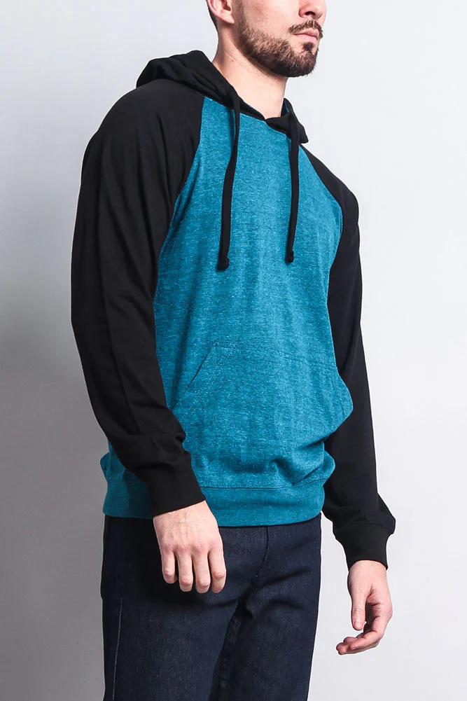 Lightweight Contrast Raglan Sleeve Pullover Hoodie - Image 19