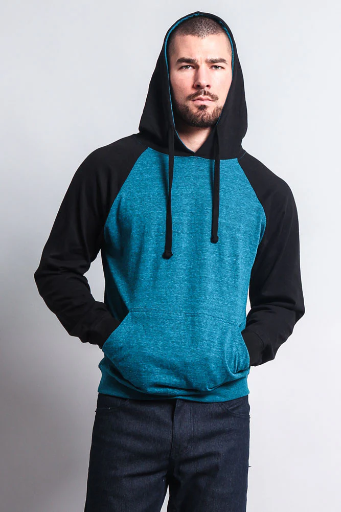 Lightweight Contrast Raglan Sleeve Pullover Hoodie - Image 20