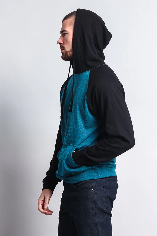 Lightweight Contrast Raglan Sleeve Pullover Hoodie - Image 21