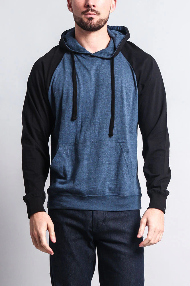 Lightweight Contrast Raglan Sleeve Pullover Hoodie - Image 23