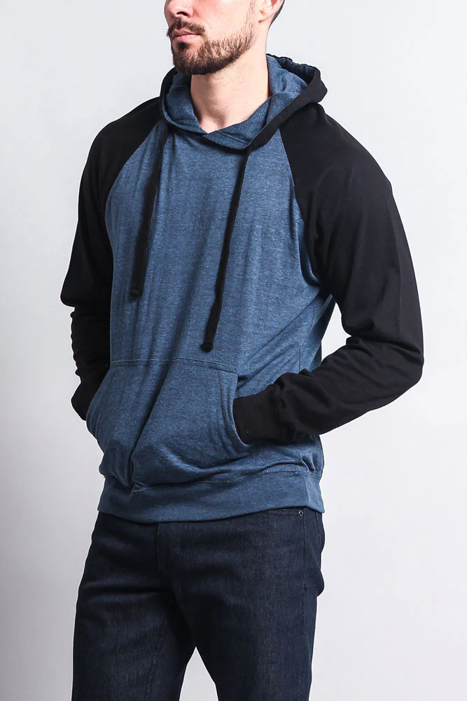 Lightweight Contrast Raglan Sleeve Pullover Hoodie - Image 24
