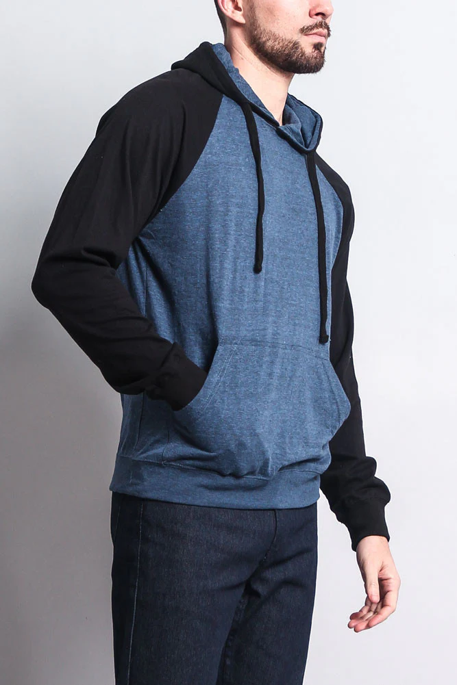 Lightweight Contrast Raglan Sleeve Pullover Hoodie - Image 26