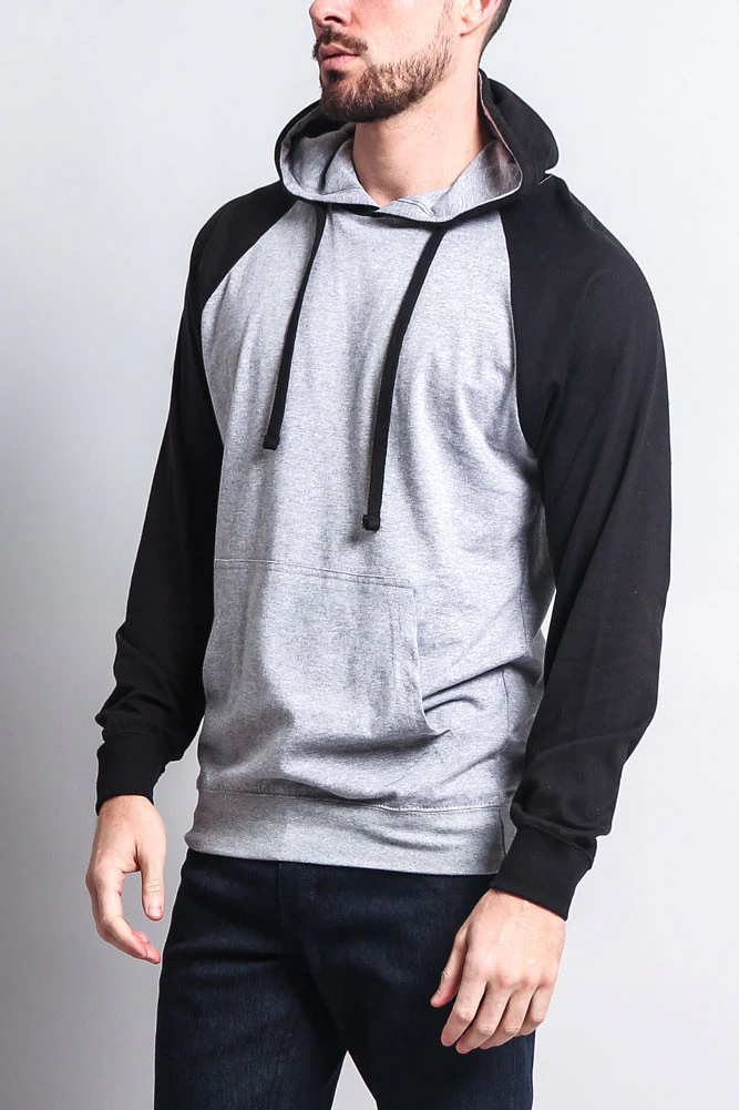 Lightweight Contrast Raglan Sleeve Pullover Hoodie - Image 30