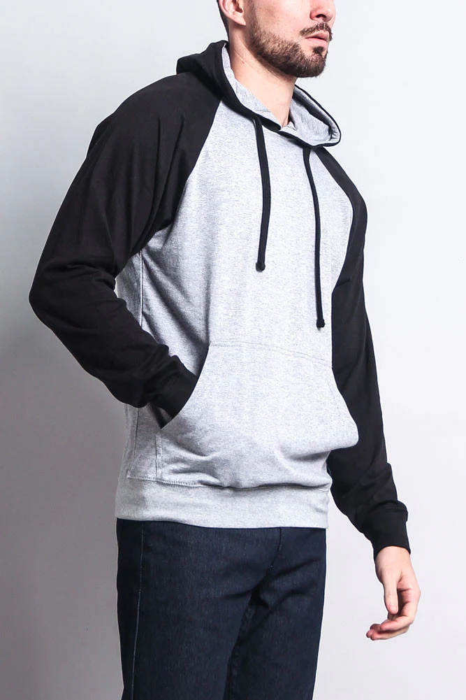 Lightweight Contrast Raglan Sleeve Pullover Hoodie - Image 32