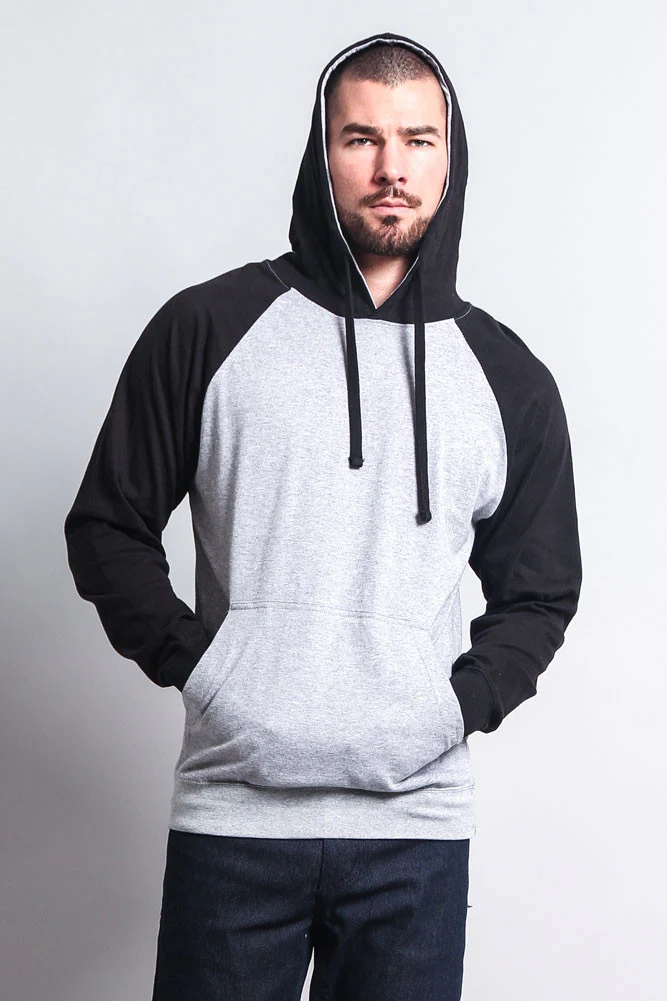Lightweight Contrast Raglan Sleeve Pullover Hoodie - Image 33