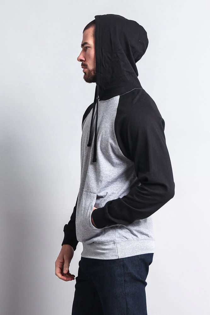 Lightweight Contrast Raglan Sleeve Pullover Hoodie - Image 34