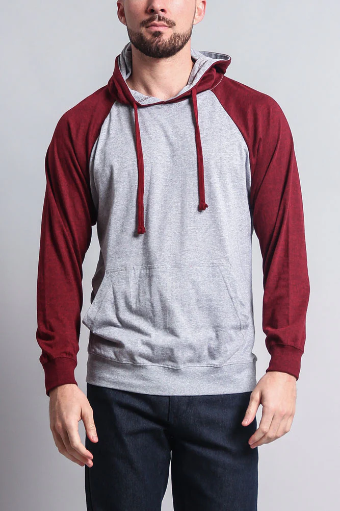 Lightweight Contrast Raglan Sleeve Pullover Hoodie - Image 36