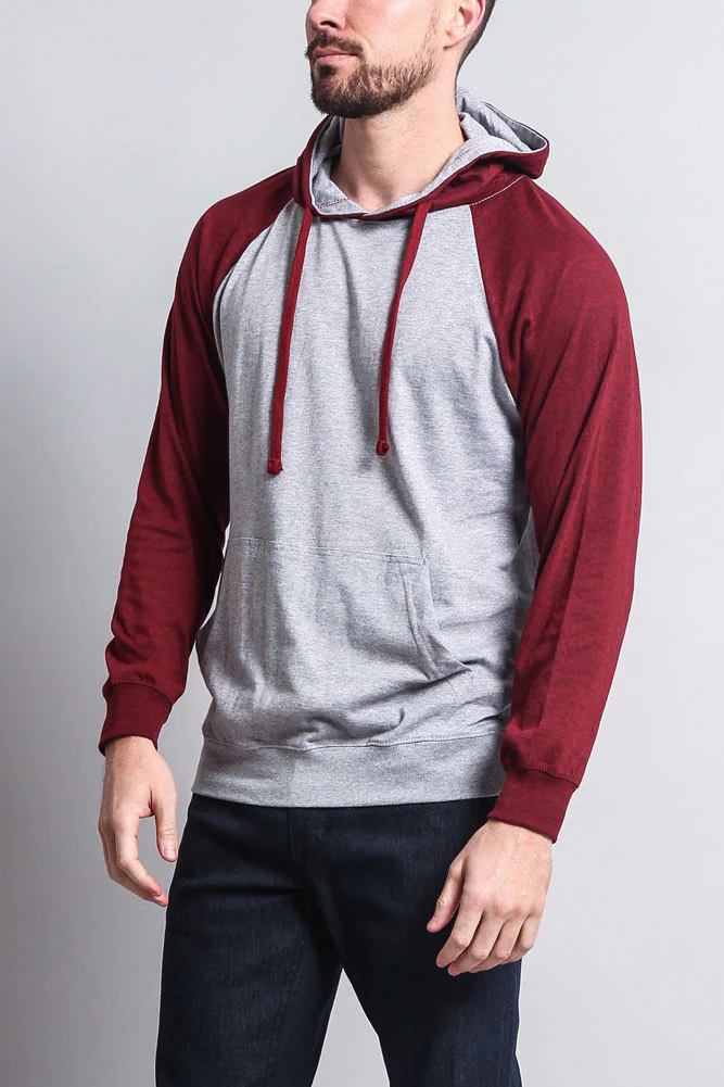 Lightweight Contrast Raglan Sleeve Pullover Hoodie - Image 37