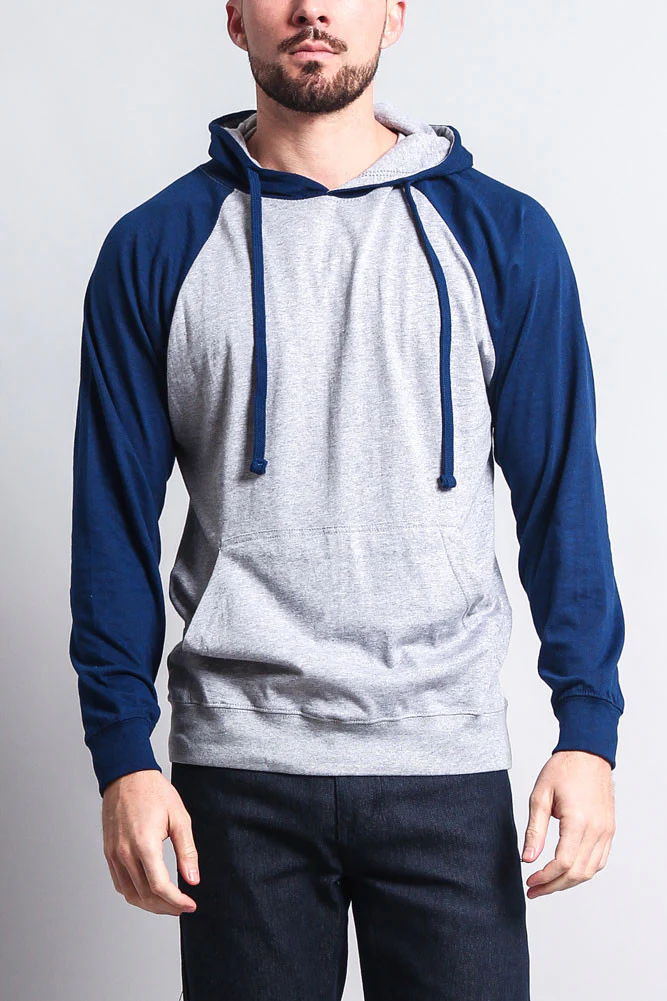 Lightweight Contrast Raglan Sleeve Pullover Hoodie - Image 43