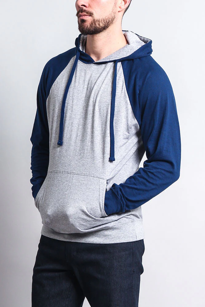 Lightweight Contrast Raglan Sleeve Pullover Hoodie - Image 44