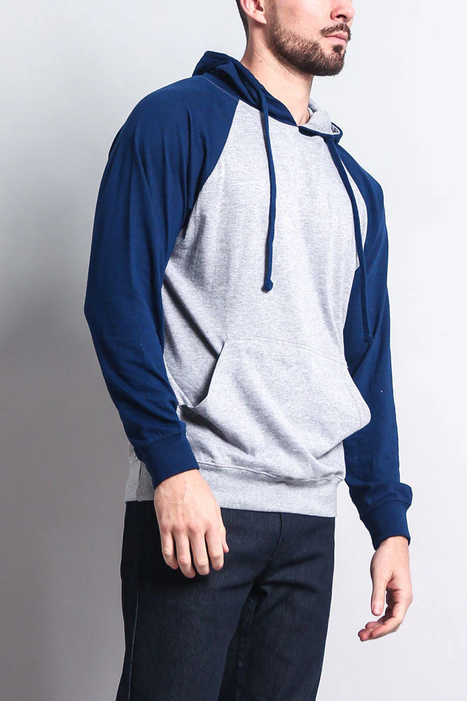 Lightweight Contrast Raglan Sleeve Pullover Hoodie - Image 46