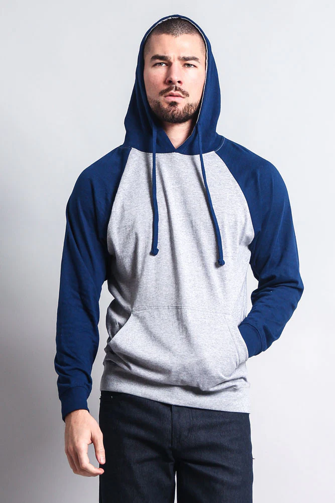 Lightweight Contrast Raglan Sleeve Pullover Hoodie - Image 47
