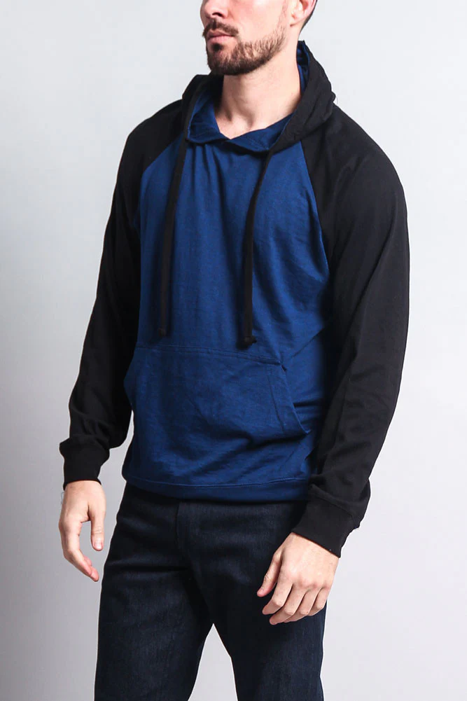 Lightweight Contrast Raglan Sleeve Pullover Hoodie - Image 51