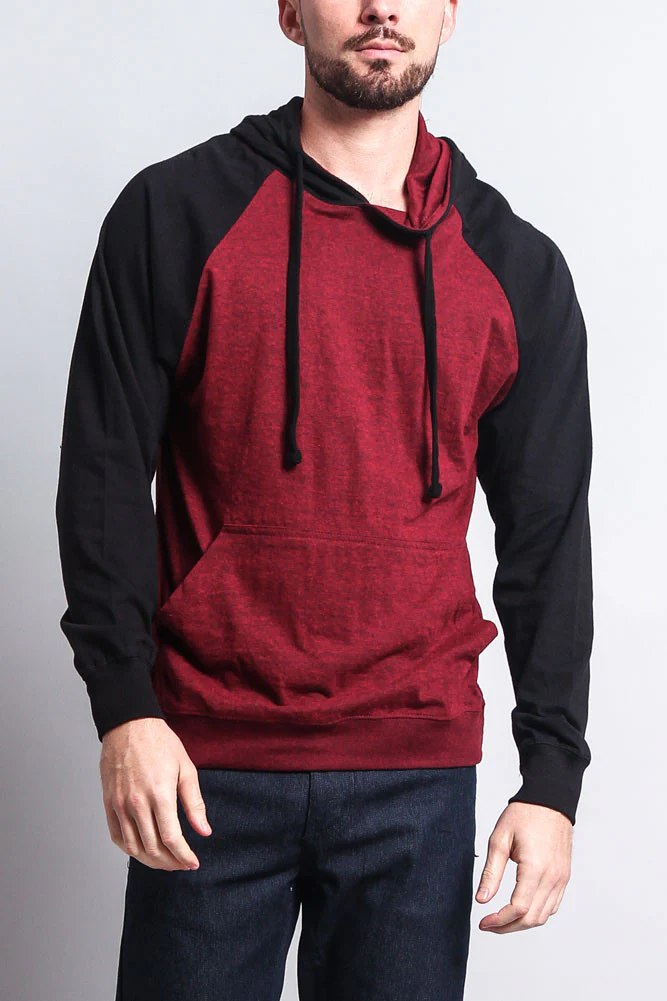 Lightweight Contrast Raglan Sleeve Pullover Hoodie - Image 9
