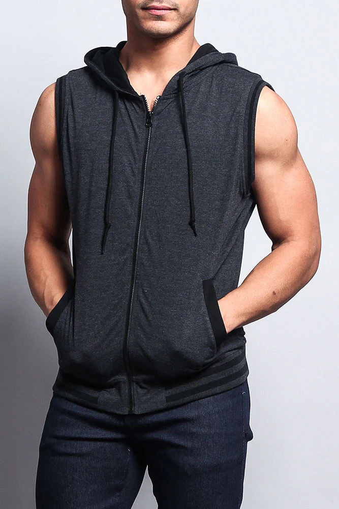 Lightweight Sleeveless Contrast Hoodie - Image 25