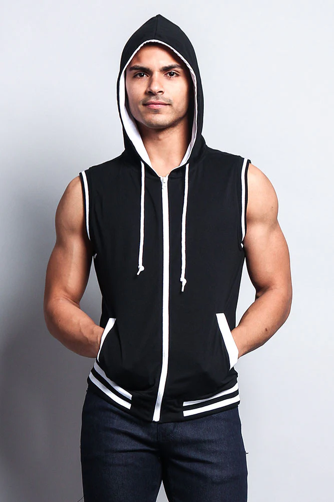 Lightweight Sleeveless Contrast Hoodie - Image 29