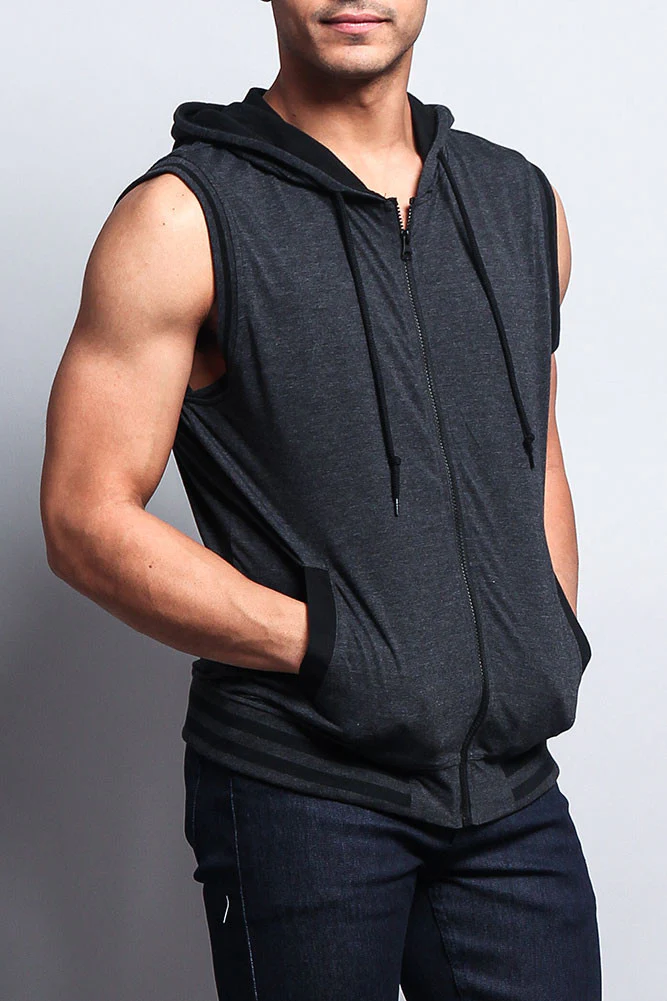 Lightweight Sleeveless Contrast Hoodie - Image 31