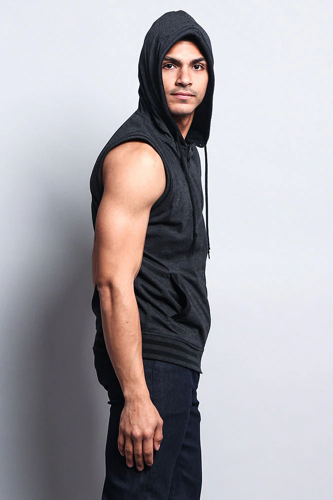 Lightweight Sleeveless Contrast Hoodie - Image 35