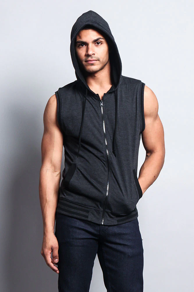 Lightweight Sleeveless Contrast Hoodie - Image 36