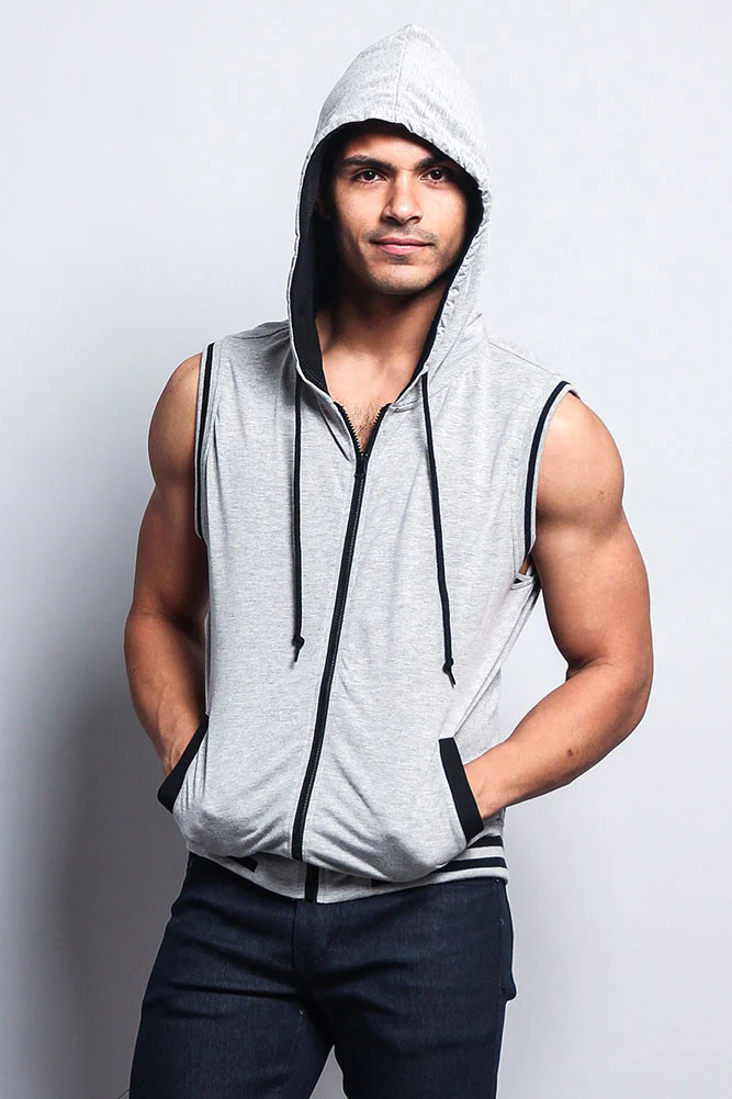 Lightweight Sleeveless Contrast Hoodie - Image 42