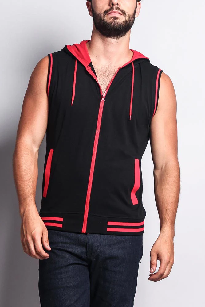 Lightweight Sleeveless Contrast Hoodie - Image 50