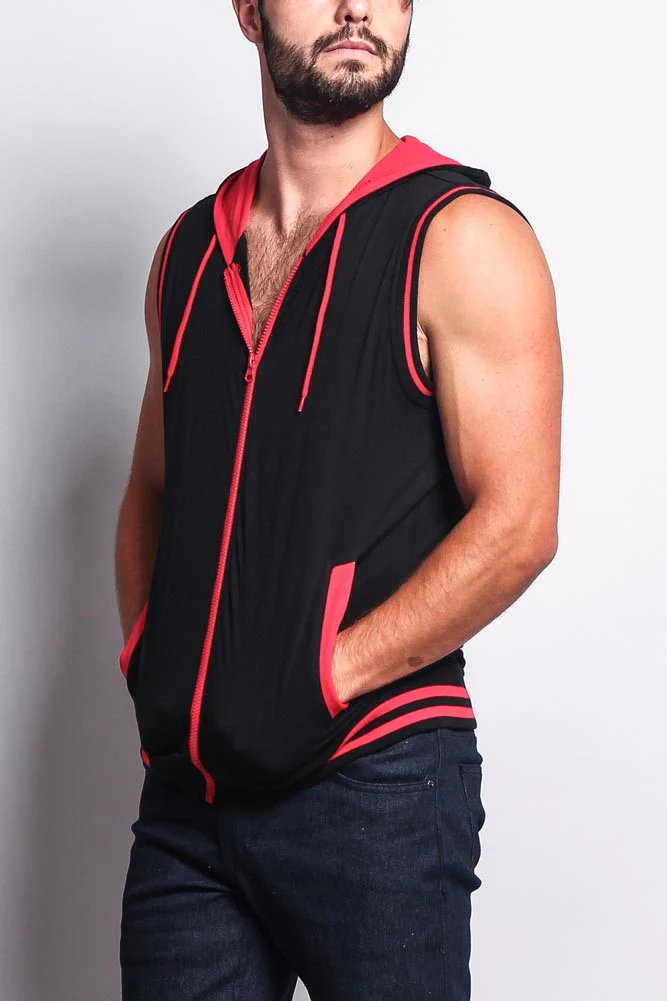 Lightweight Sleeveless Contrast Hoodie - Image 51