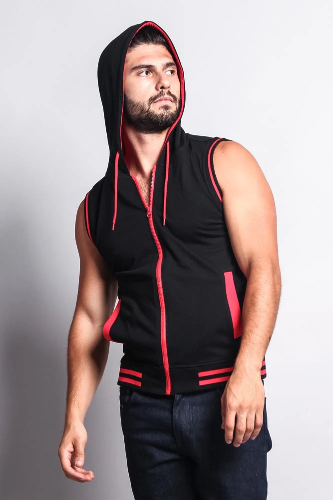 Lightweight Sleeveless Contrast Hoodie - Image 54