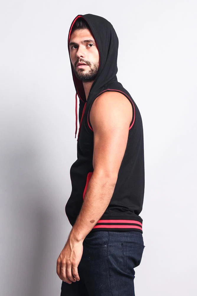 Lightweight Sleeveless Contrast Hoodie - Image 55