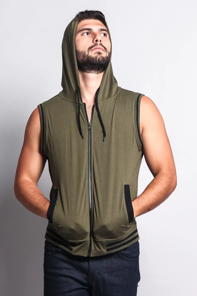 Lightweight Sleeveless Contrast Hoodie - Image 60
