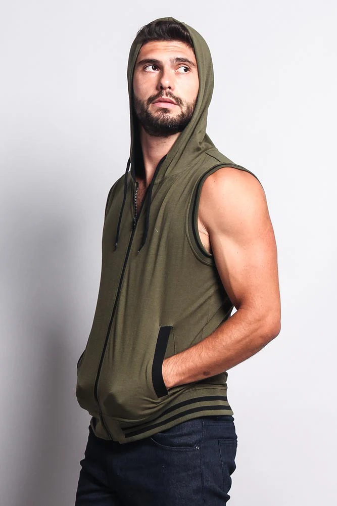 Lightweight Sleeveless Contrast Hoodie - Image 61