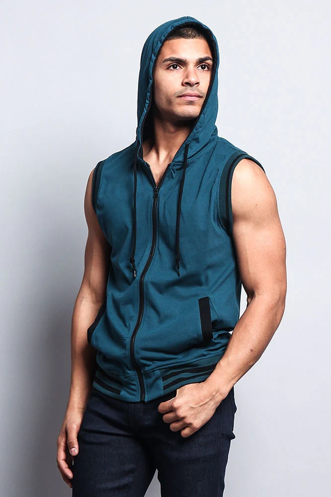 Lightweight Sleeveless Contrast Hoodie - Image 7
