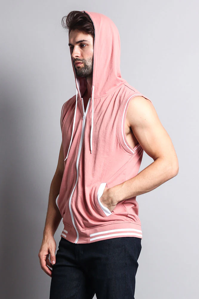 Lightweight Sleeveless Contrast Hoodie - Image 76