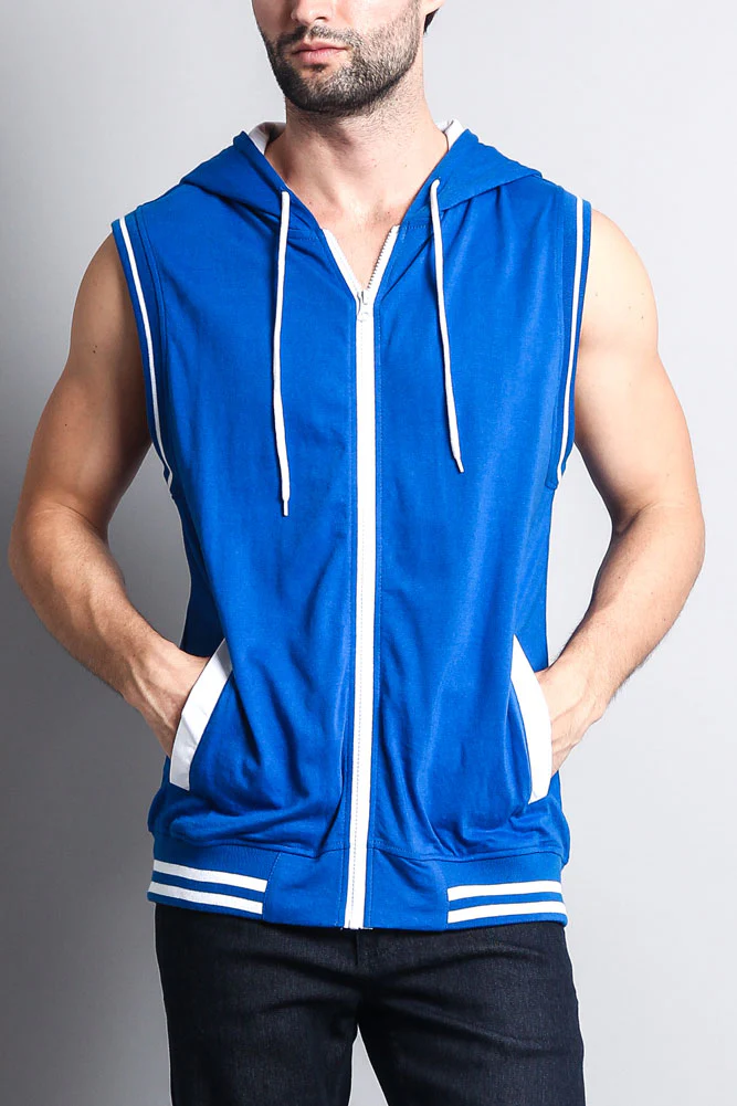 Lightweight Sleeveless Contrast Hoodie - Image 78