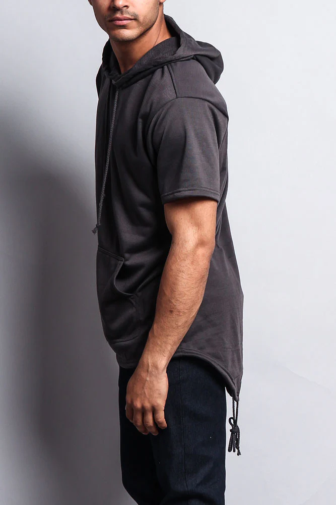 Long Length Short Sleeve Fishtail Pullover Hoodie - Image 19
