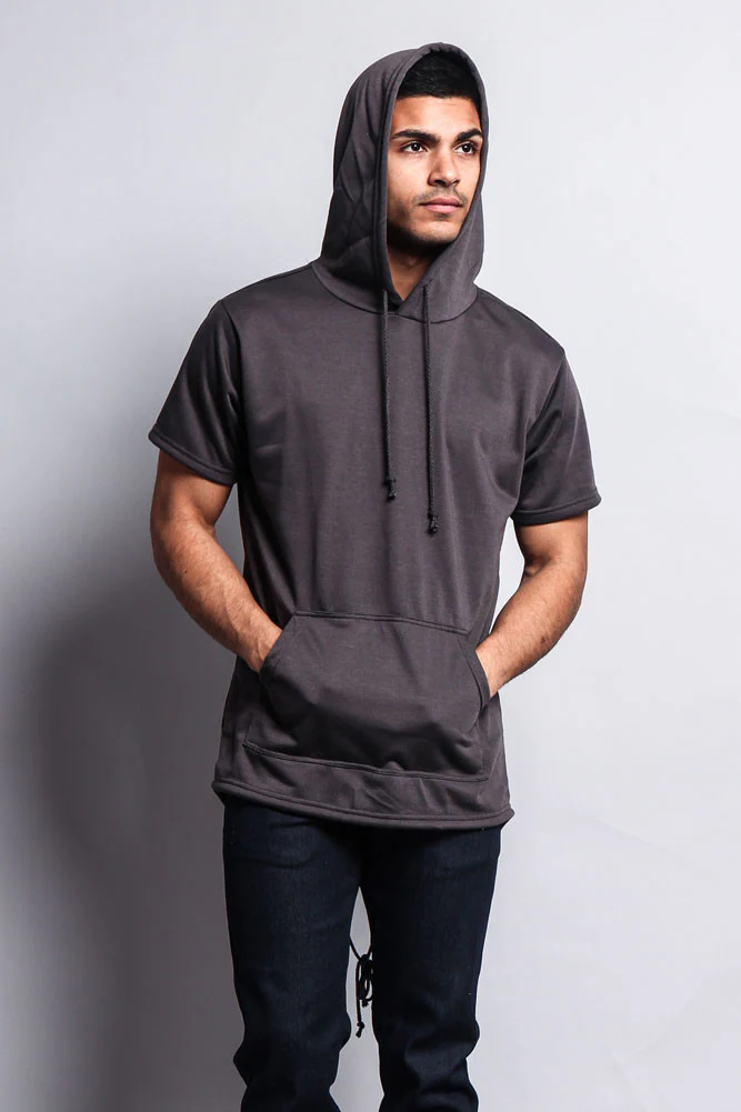 Long Length Short Sleeve Fishtail Pullover Hoodie - Image 25