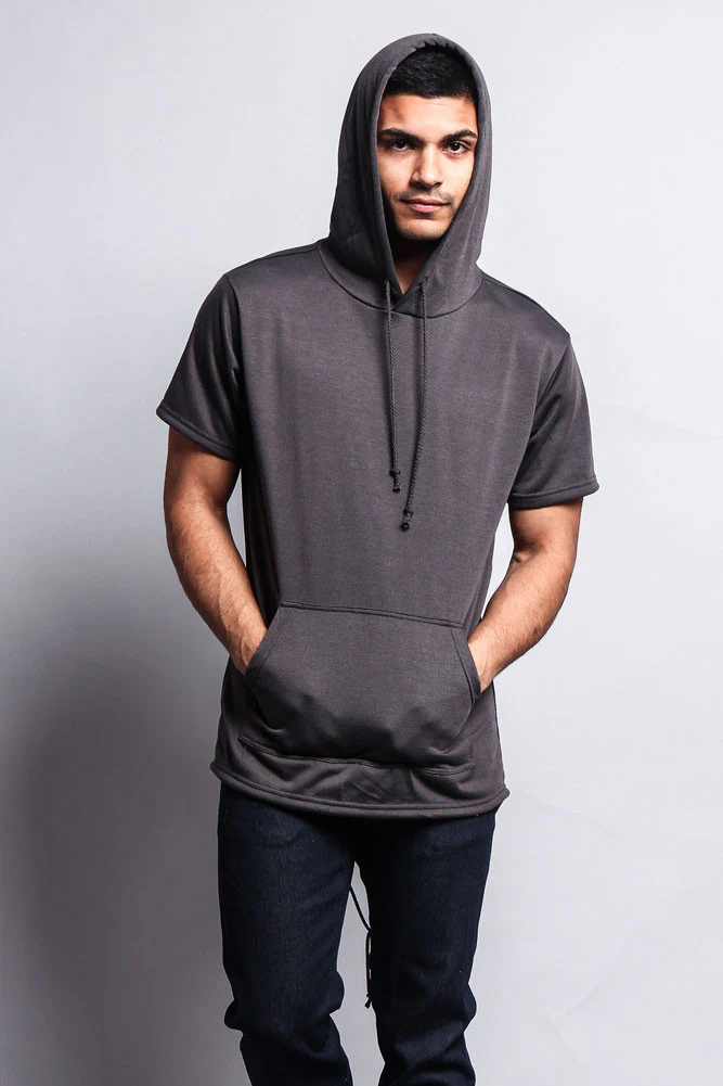 Long Length Short Sleeve Fishtail Pullover Hoodie - Image 26